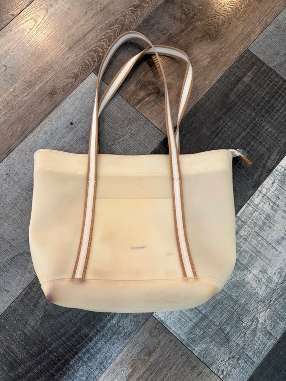 Cream Translucent Jelly Tote Bag Striped Straps Minimalist Zip Top